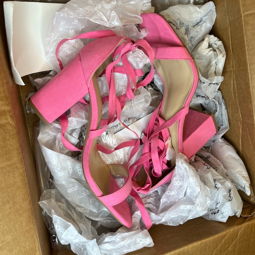 Pink tie up block heel ASOS